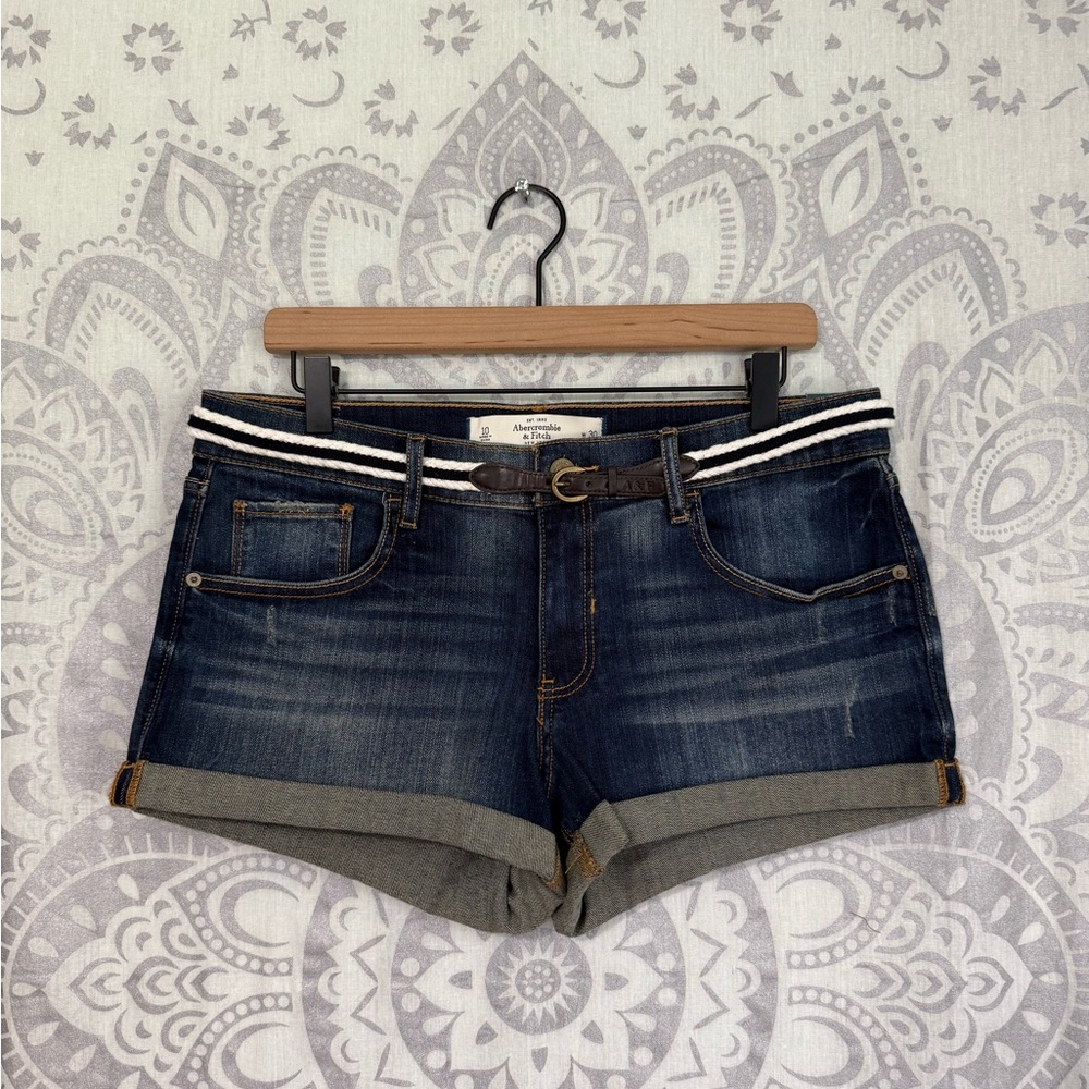 Nwt $58 Abercrombie & Fitch Y2K 90s Belted Cuffed Blue Jean Shorts Vintage 10